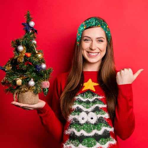 3Pcs Christmas Headbands for Women, Snowflake Santa Snowman Xmas Tree Holiday Knot Hair Hoops, Festive Gift Hair Accessory (Green)