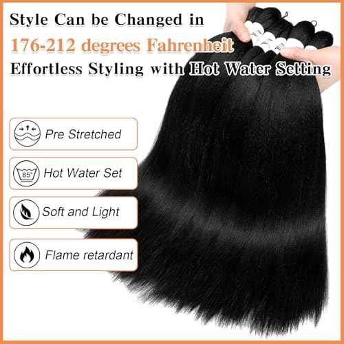 Braiding Hair Pre Stretched, 26 Inch 8 Pack Black Prestretched Braiding Hair For Women Braid Hair, Long Professional Synthetic Hair For Knotless Boho Crochet Braids,Yaki Straight Texture(26in,1b,8pc£©