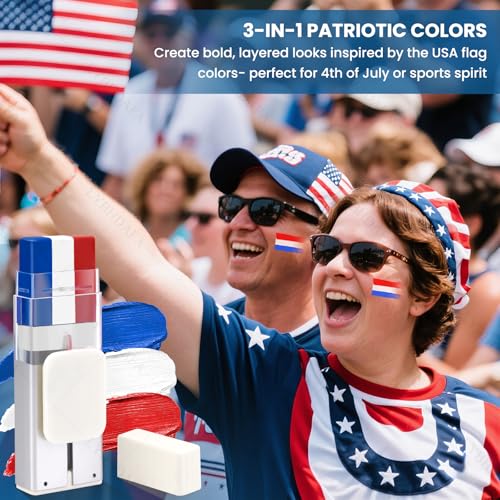Red White and Blue Face Paint Sticks - 2PCS Patriotic Makeup for 4th of July