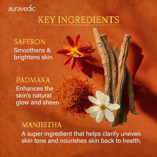 Auravedic Kumkumadi Oil Pure Saffron for Ultra Radiant Skin | Ayurvedic Oil for Dull, Dehydrated & Tired Skin | Lightweight Hydrating Formula for Smooth Texture | 3.38 Fl Oz (100ml)