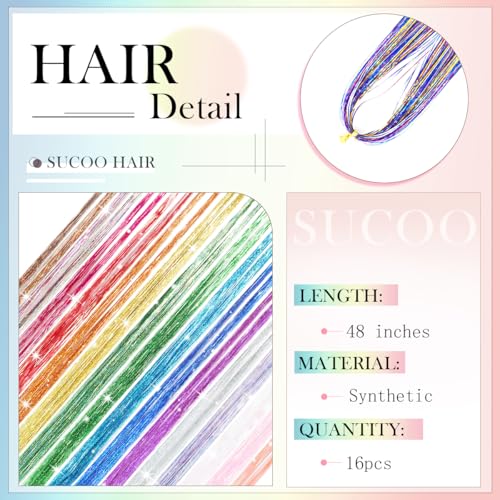 Hair Tinsel Kit 16 Colors 4800 Strands 48 inches