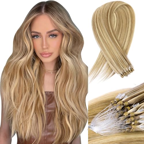 Microlink Hair Extensions Human Hair #18/613 Dark Blonde Highlight Golden Blonde 22 inch Smooth and Invisible Micro Loop Remy Hair 30g/pack Micro Link Microbead Human Hair Extensions
