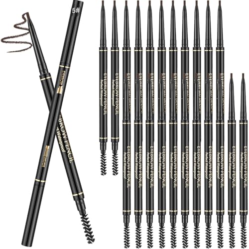 Dimsile 24 Pcs Brown Eyebrow Pencil Waterproof Eyebrow Pencil Bulk Retractable Micro Eyebrow Pencil with Brow Brush Shaping and Filling Brow Pencil Easy to Color for Women Eye Makeup Draw(Dark Brown)