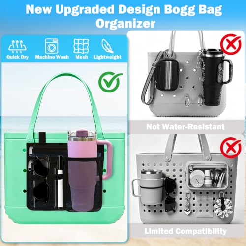 Black Organizer Pouch for Bogg & Simple Modern Bags | Mesh Storage Insert, Cup & Phone Holder, Medium M