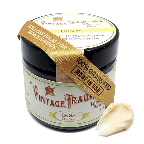 Vintage Tradition Epic Glow Beef Tallow Balm ? Glow Boosting Moisturizer with Lavender Oil, Myrrh Oil, Manuka Face Oil, and Fish Oils ? Beef Tallow for Skin Care from Head to Toe, 2 fl. oz.