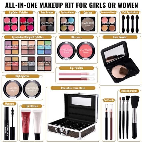 CHARMCODE Makeup Kit Train Case Set - Full Starter Cosmetics Gift Box