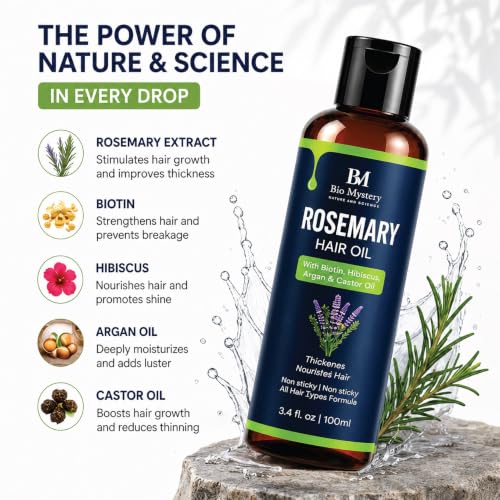 Bio Mystery Rosemary Oil for Hair Growth with Biotin & Argan - 3.5 Fl Oz