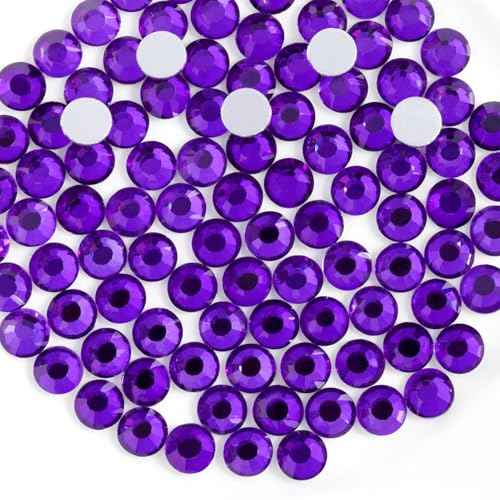 Beadsland 1440pcs Flat Back Crystal Rhinestones Round Gems for Nail Art and Craft Glue Fix, Pure Purple, SS20,4.6-4.8mm