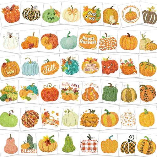 96pc Glitter Pumpkin Temporary Tattoos Fall Party Decor