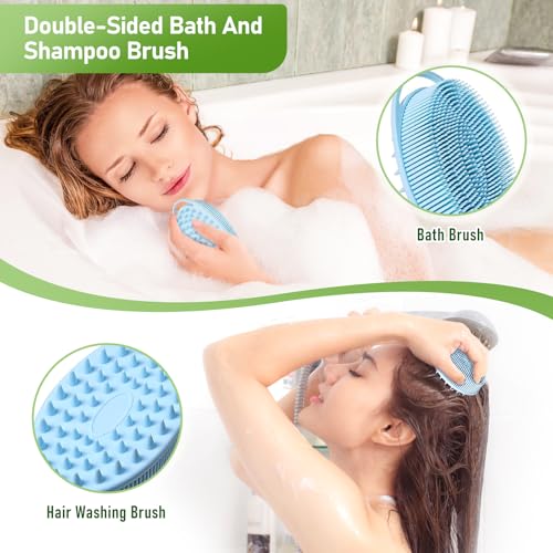 Fanwer 27.5¡± Back Bath Brush Long Handle for Shower and Silicone Body Scrubber, Shower Back Scrubber with Curved Handle for Elderly, Disabled, Limited Mobility, Post-Surgery, Frozen Shoulder