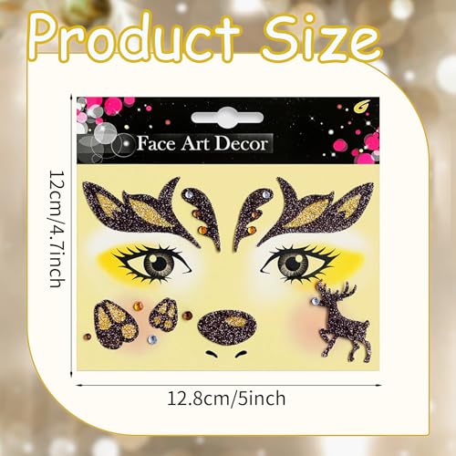 Christmas Reindeer Face Tattoos - Glitter Deer Stickers (2 Pack)