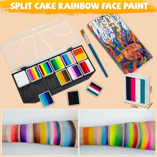 12-Color Water Activated Face Paint Kit with Brushes & Stencils