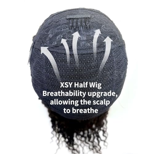 Deep Wave Human Hair Half Wig 20 Inch Natural Black 1B# Glueless, Wear & Go Style