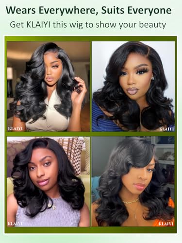 KLAIYI 16-Inch Human Hair Lace Front Wigs with Side Part & Pre Plucked Natural Hairline