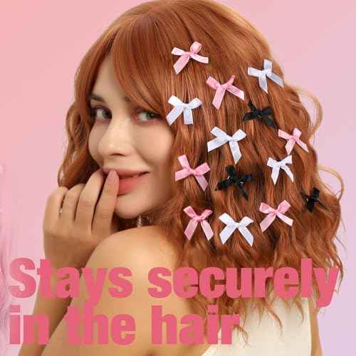 Teenitor 30pcs Hair Bow Pink Bow, Pink Black White Bows for Hair Small Hair Bows, Hair Bow Clips Cute Black White Bow Hair Accessories for Girls