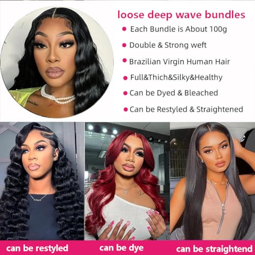Brazilian Loose Deep Wave Hair Bundles 22 24 26 Inch