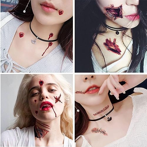 Halloween Scar Tattoos - 30 Sheets Temporary Fake Wound Stickers