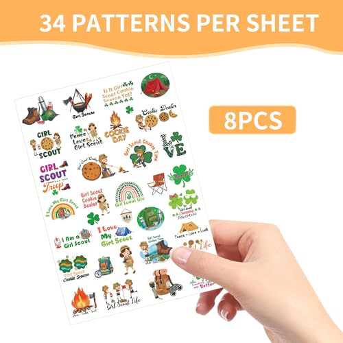 Girl Camping Temporary Tattoos - 200+ Girl Adventure Tattoo Decorations, Scout Party Favors Supplies, Inspirational Stickers for Classroom School Prize (8 Sheets)