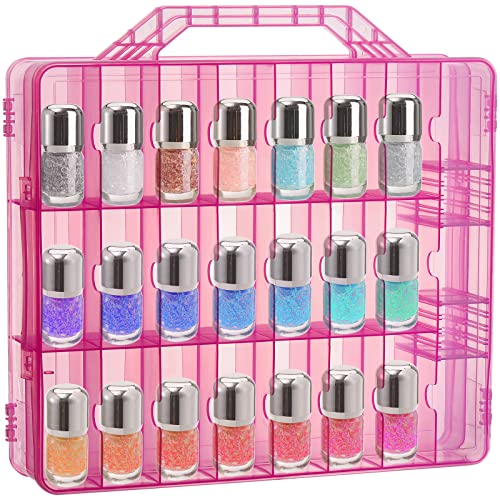 Foraineam 2 Pack Double Side Nail Polish Organizer Transparent Nail Tools Holder Box Portable Universal Nail Polish Carrying Case with 8 Adjustable Dividers for Storage Display