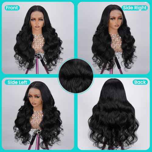 13x4 Body Wave Lace Front Wigs Human Hair Pre Plucked HD Transparent Lace Frontal Wig with Baby Hair 180 Density 9A Glueless Brazilian Virgin Human Hair Lace Front Wigs for Women 20 Inch Natural Black