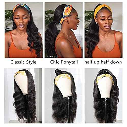 catti Headband Wig Human Hair Body Wave Human Hair Headband Wigs for Black Women Glueless None Lace Front Wigs Brizilian Virgin Hair Machine Made Headband Half Wig 150% Density (20" Headband wigs)