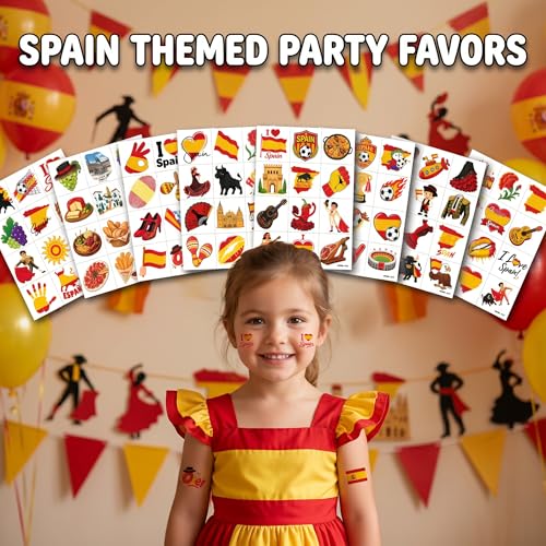 96 Spain Temporary Tattoos for Kids | Party Favors & Rewards