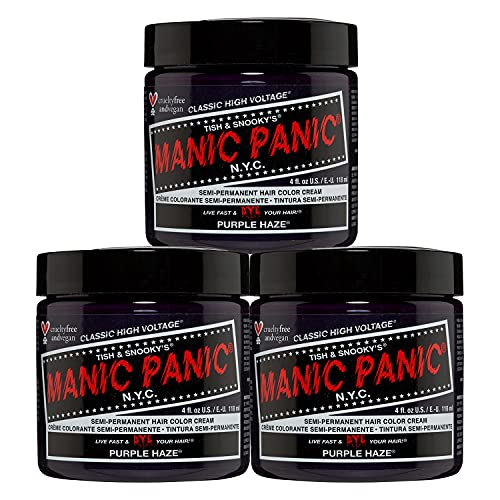 MANIC PANIC Classic Purple Haze Semi Permanent Hair Color - Warm Dark Purple Hair Dye for Women & Men That Lasts 4-6 Weeks - Vegan, Ammonia & Cruelty-Free - Create & Mix Custom Shades (4oz / 3pk)