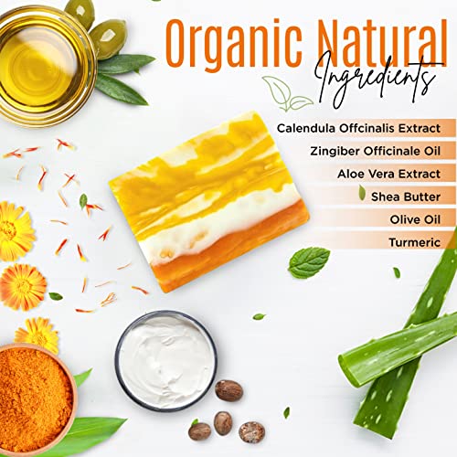 Organic Turmeric Soap Bar for Face & Body ? Pure Turmeric Soap Bar for Acne, Scars, Uneven Tone, Blemish Control, Sun Damage & Age Spots ? Handcrafted Skincare ? 7 OZ