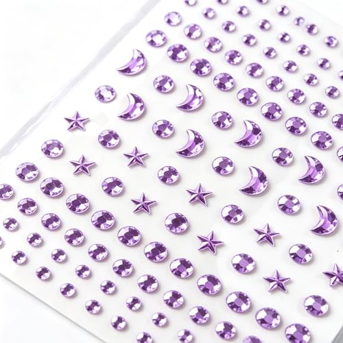 260 Pcs Purple Star Moon Face Gems Stickers Self-Adhesive