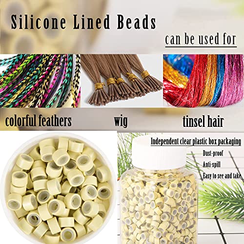 Silicone Hair Extensions 500pcs Micro Link Beads 5mm for Hair Extensions - Silicone Lined Beads for Human Micro Link Rings Hair Extensions Tool (Beige)