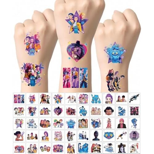 50pcs K.POP Demon Hunters Temporary Tattoos Korean Idol Cartoon Body Tattoo, Birthday Party Favors DIY Activity Supplies for Kids