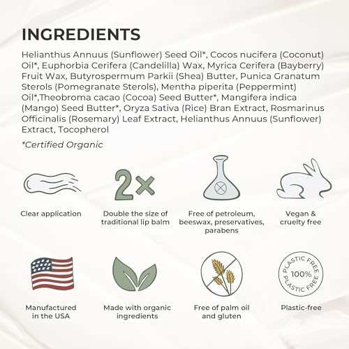 The Earthling Co. Lip Balm - Natural, Organic, Mint Lip Care - Non-tinted, Bee-free, Moisturizing Treatment Stick with Pomegranate Sterols, Coconut, and Butters (Peppermint, 0.33 oz)