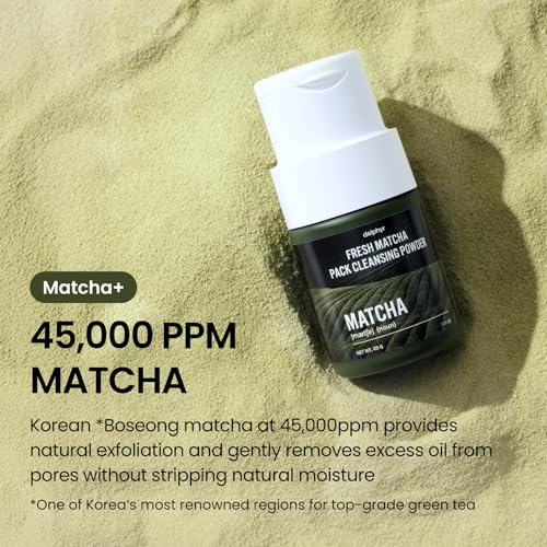 FRESH MATCHA PACK CLEANSING POWDER, Matcha Mask, Ceramide, Gentle Face Wash, Radiant Skin, Facial Cleanser for Dry Skin, Korean Skincare, Fragrance Free, 40g/1.41fl.oz.