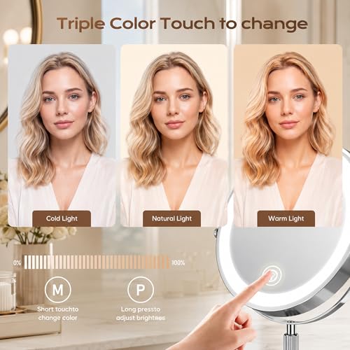 Dienmern Lighted Makeup Mirror 1X/20X Magnifying with 3 Color LED