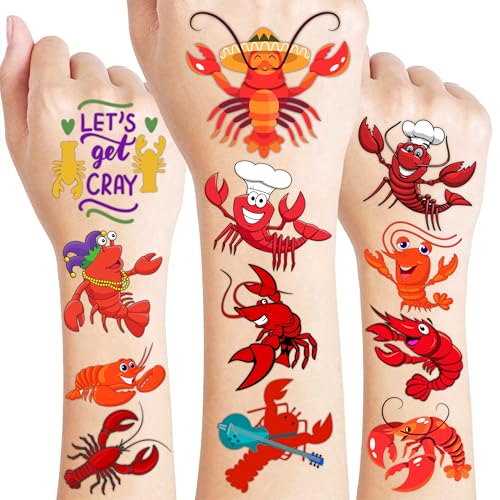 Crawfish Temporary Tattoos for Kids, 96 Pcs Party Favors
