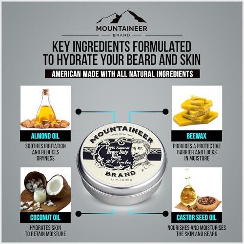 Mountaineer Brand Natural Heavy Duty Beard Balm | Timber Scent | Made in West Virginia | Beard Tamer | Conditions, Softens, Tames, Style | 2oz
