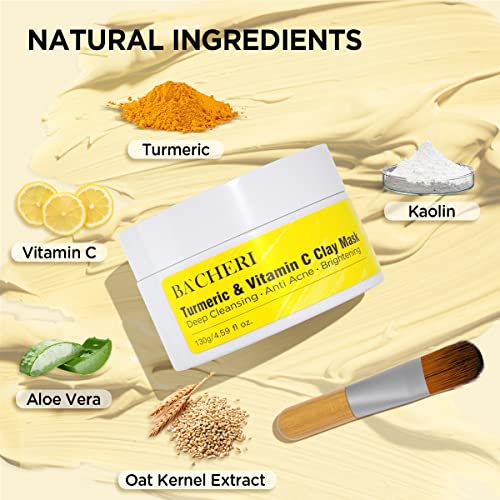 Turmeric Vitamin C Clay Mask # 130g, Blackheads Acne Dark Spots Remover with Turmeric Extract, Glowing Skin, Refining Pores and Controlling Oil