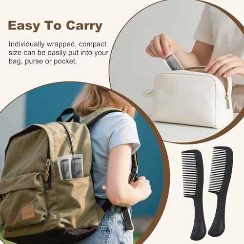 Black Combs in Bulk Individually Wrapped Disposable Comb Plastic Pocket Size Women Men Hair Combs for Home Homeless Hotel Shelter Charity Church Travel Nursing Hair Accessories 5.9 Inch (60 Pack)