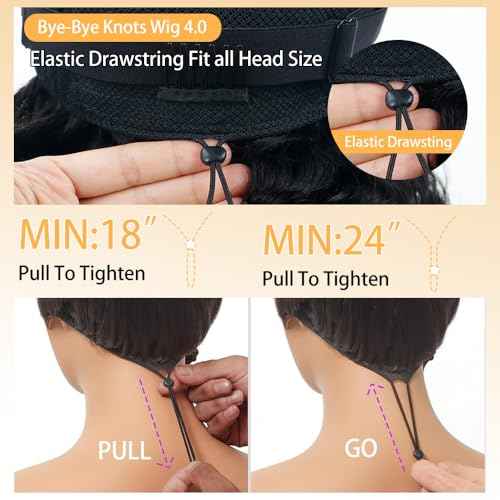 7x6 Deep Wave Glueless Wigs Human Hair Pre Plucked Pre Cut 250% Density Drawstring Wig Human Hair Wear and Go Glueless Wigs for Black Women Natural Color #1B 26 Inch