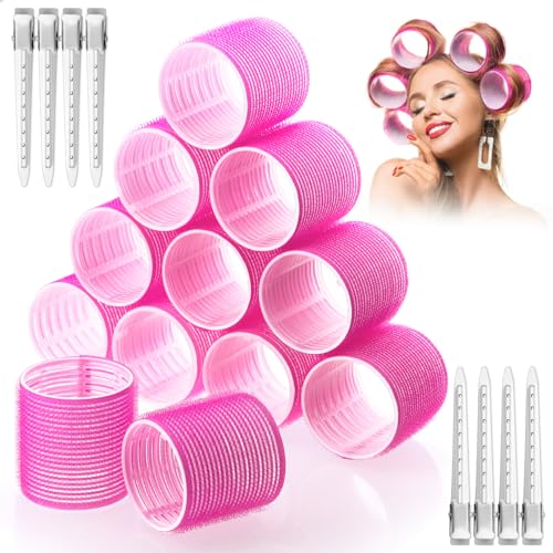 Jumbo Hair Rollers 60mm Self Grip Set - 12 Pcs with Clips