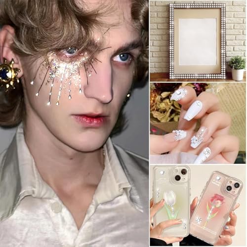 Rhinestone Face Gems Stickers, 4 Sheets Self-Adhesive Face Jewels Diamonds Rhinestones for Makeup Stickers, Body Face Eye Nail Makeup Stickers Temporary Tattoos for Women and Girls