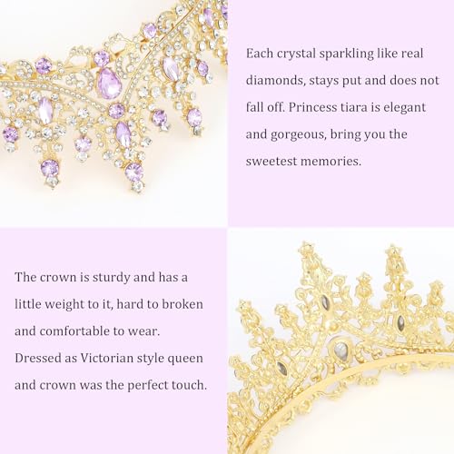 Gold Princess Crown Tiara with Crystals for Women