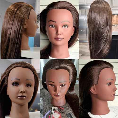 WeiRan 26"-28" Mannequin Head Styling Head with Hair Cosmetology Manikin Doll Training Head for Hairdresser Practice Braiding Free Clamp Holder and Comb (a01-block)
