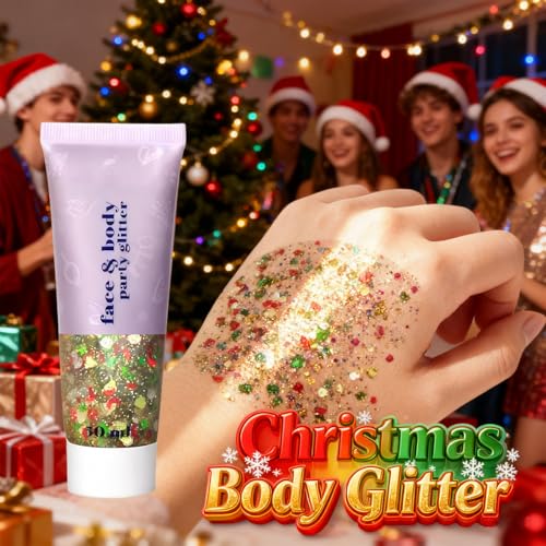 Sulily Christmas Body Glitter Gel Red Green White – Holographic Face & Body Sparkle