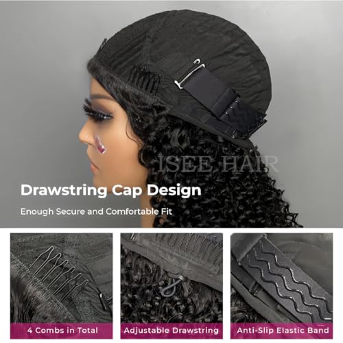 ISEE Kinky Curly Human Hair Half Wig 16" Glueless