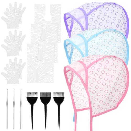 Cobee 3-Piece Hair Highlighting Cap Kit with Hooks & Brushes