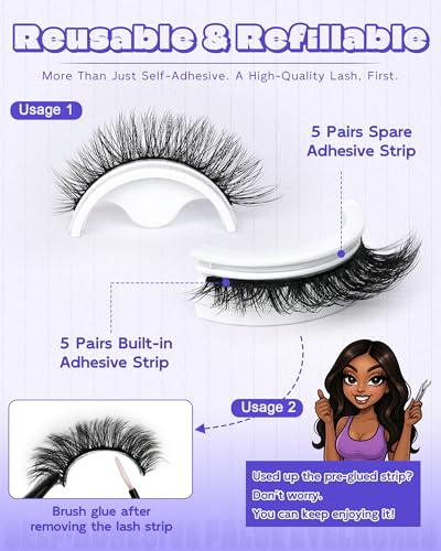Self-Adhesive Eyelashes 12mm Wispy Press-On Lashes