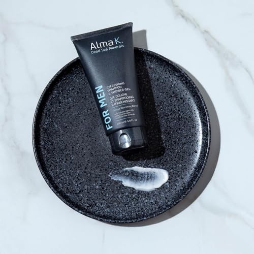 Alma K Refreshing Shampoo and Shower Gel - 2 in 1 Mens Body Wash and Clarifying Shampoo - Antioxidant-Rich with Argan Oil, Dead Sea Minerals - 6.8 oz