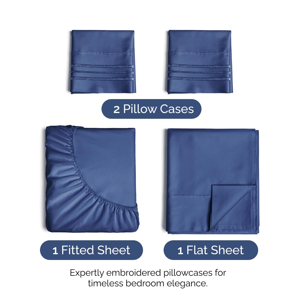 Twin 4 Piece Sheet Set - Breathable & Cooling Bed Sheets - Hotel Luxury Bed Sheets for Women, Men, Kids & Teens - Bedding w/ Deep Pockets & Easy Fit - Soft & Wrinkle Free - Twin Navy Blue Sheets