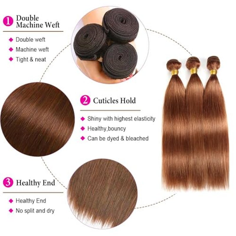 Brazilian Virgin Human Hair Bundles - Light Brown, 30-34 Inch
